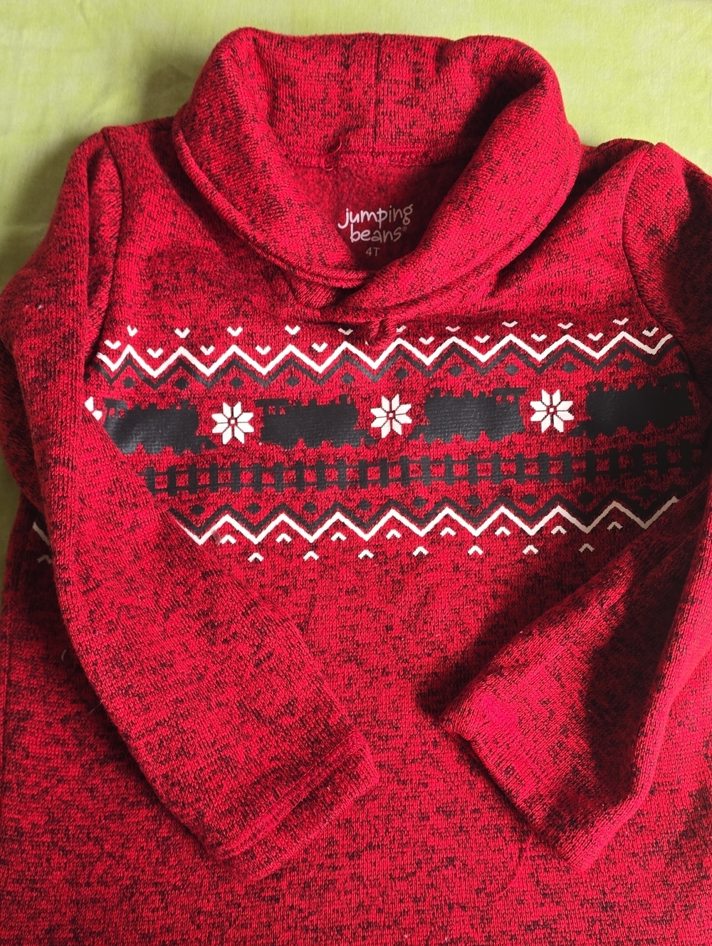 jumping beans Red Cowl Neck Sweater with Black & White Fair Isle Panel